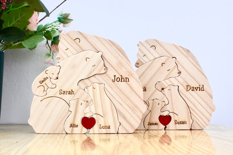 Family - Handcrafted-Wooden Bears Family Puzzle - Wooden Animal Carvings