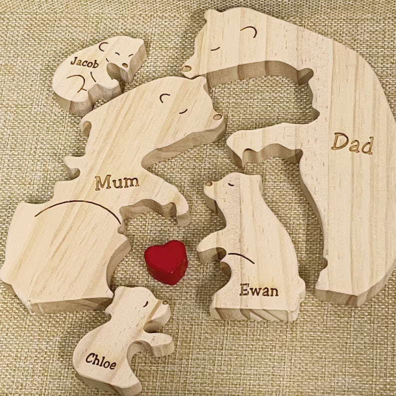 Family - Handcrafted-Wooden Bears Family Puzzle - Wooden Animal Carvings