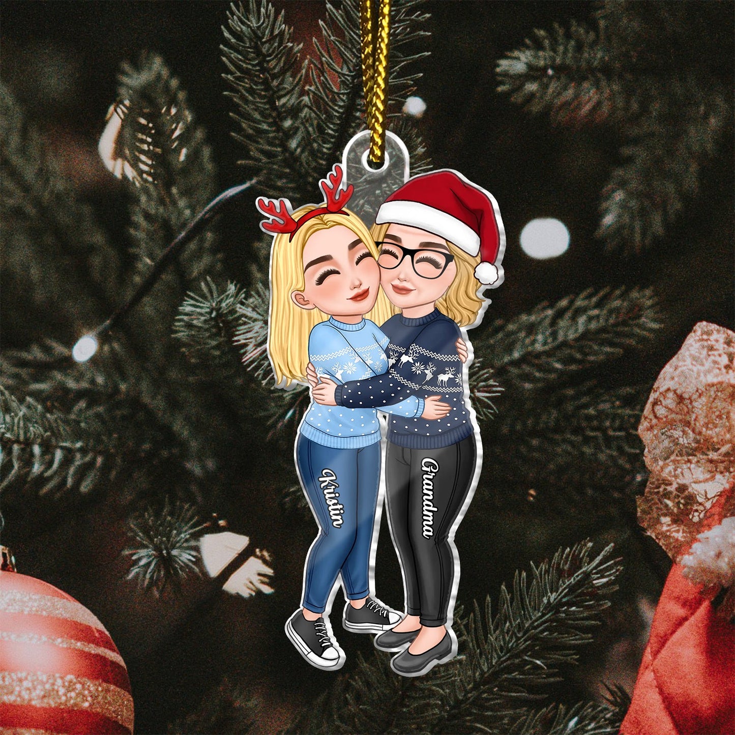 Family - Grandma & Grandkid Hugging - Personalized Acrylic Ornament