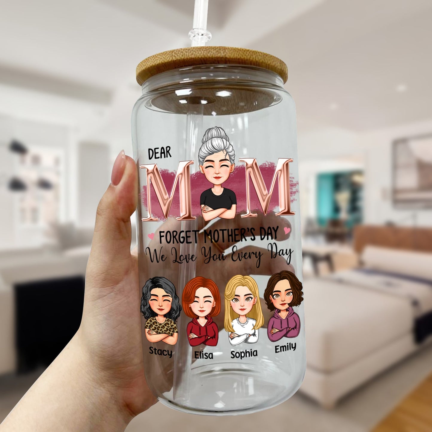 Mother's Day - Love Mom Every Day - Personalized Clear Glass Can