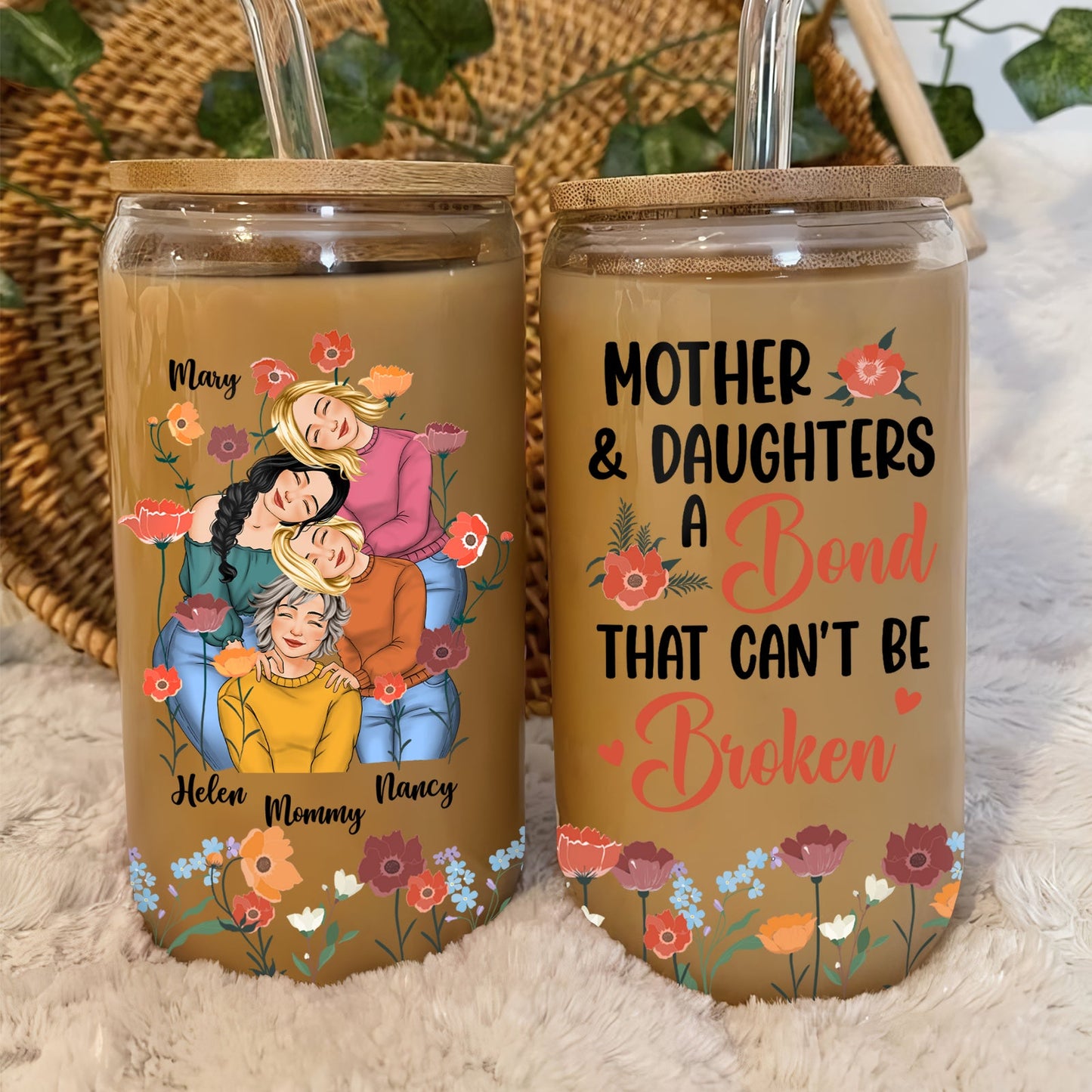 Mother - Mother & Daughters A Bond That Can't Be Broken - Personalized Clear Glass Can