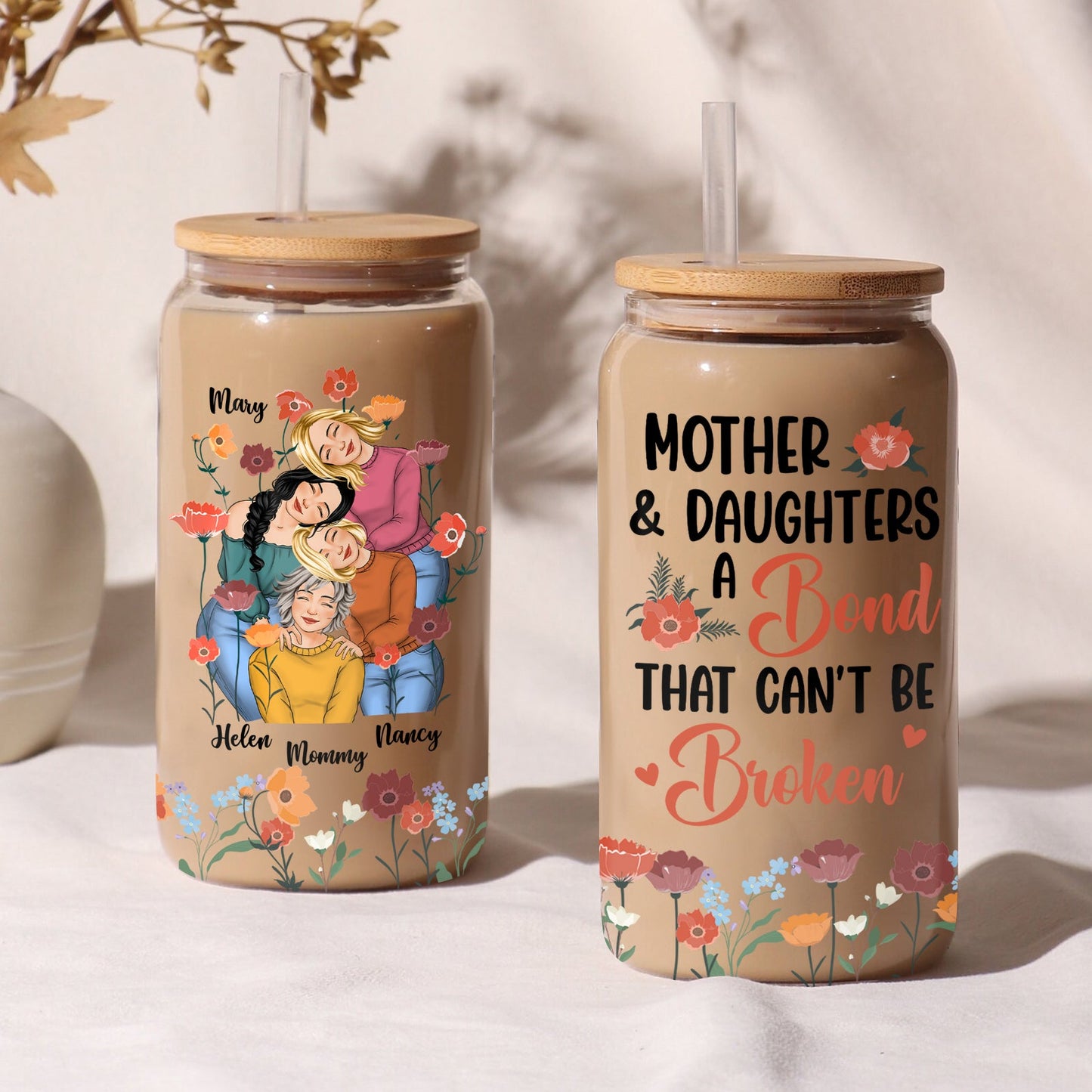 Mother - Mother & Daughters A Bond That Can't Be Broken - Personalized Clear Glass Can