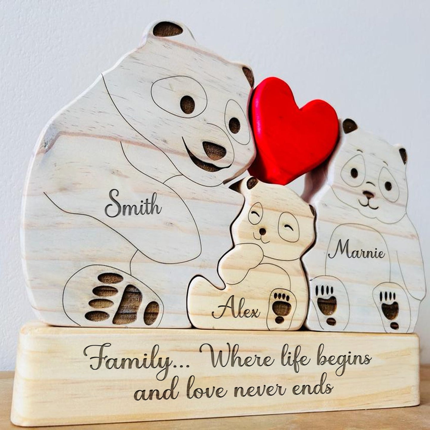 Family - Panda Family -  Personalized Wooden Puzzle