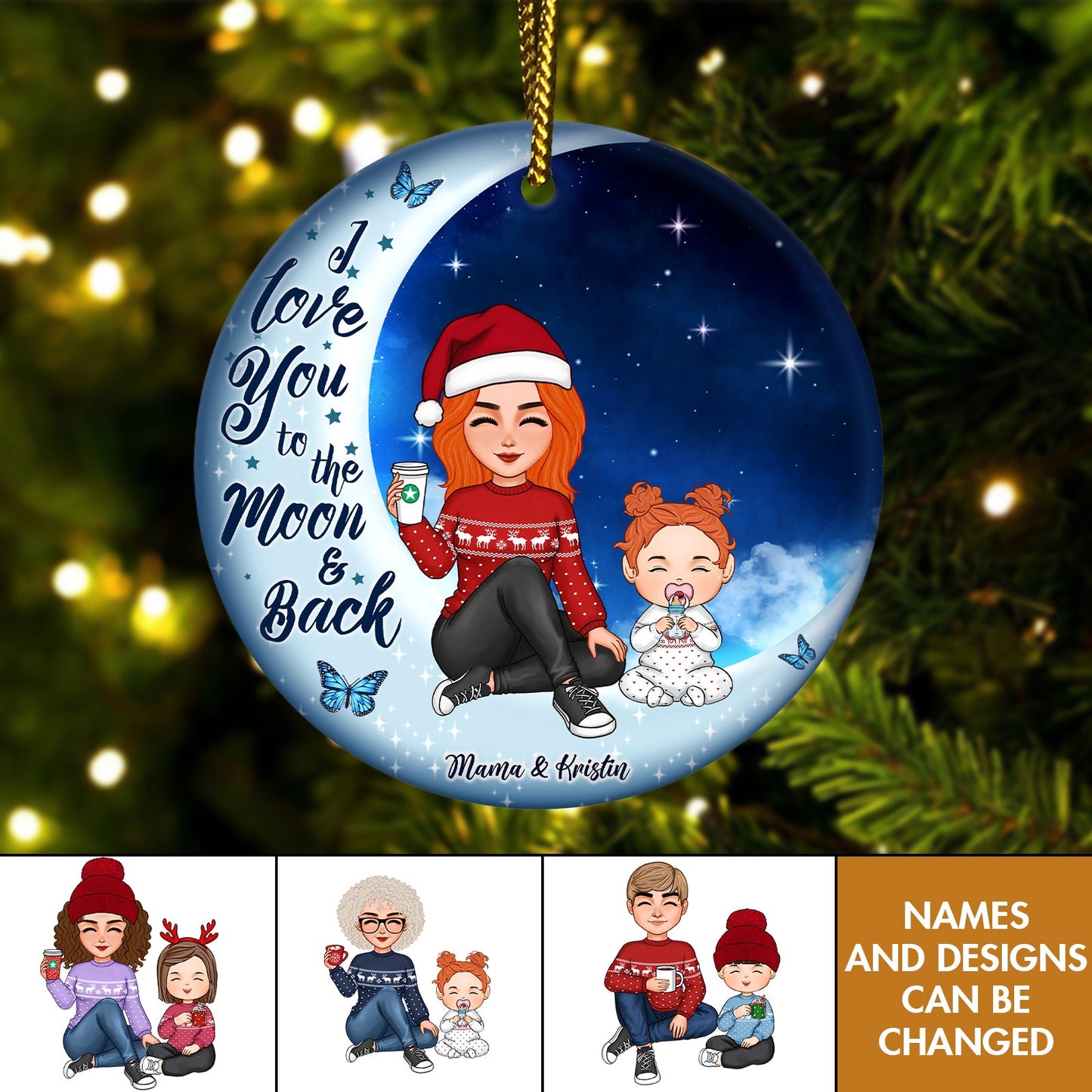 Family- I Love You To The Moon & Back - Personalized Ceramic Ornament