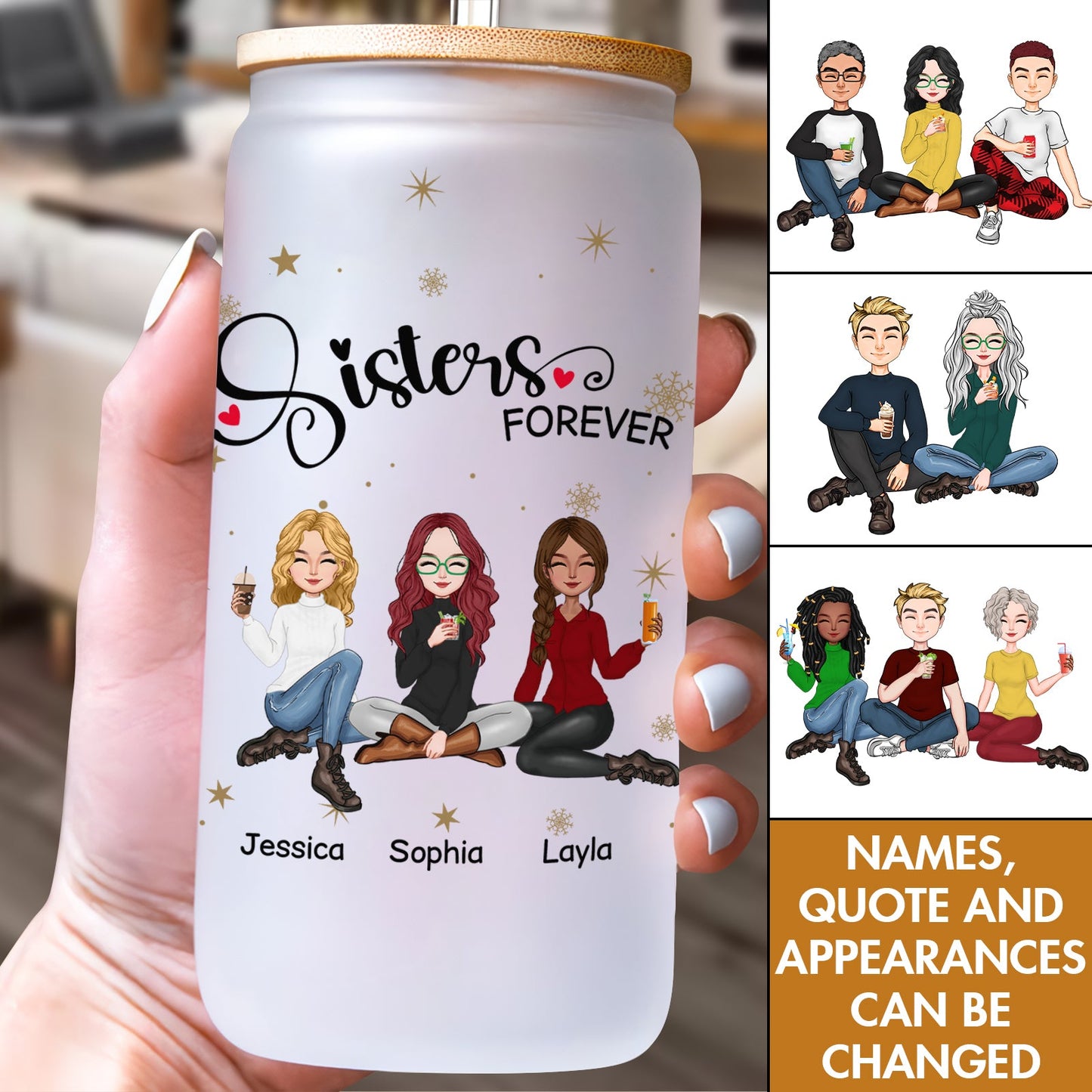 Sisters - Sisters Forever - Personalized Clear Glass Can