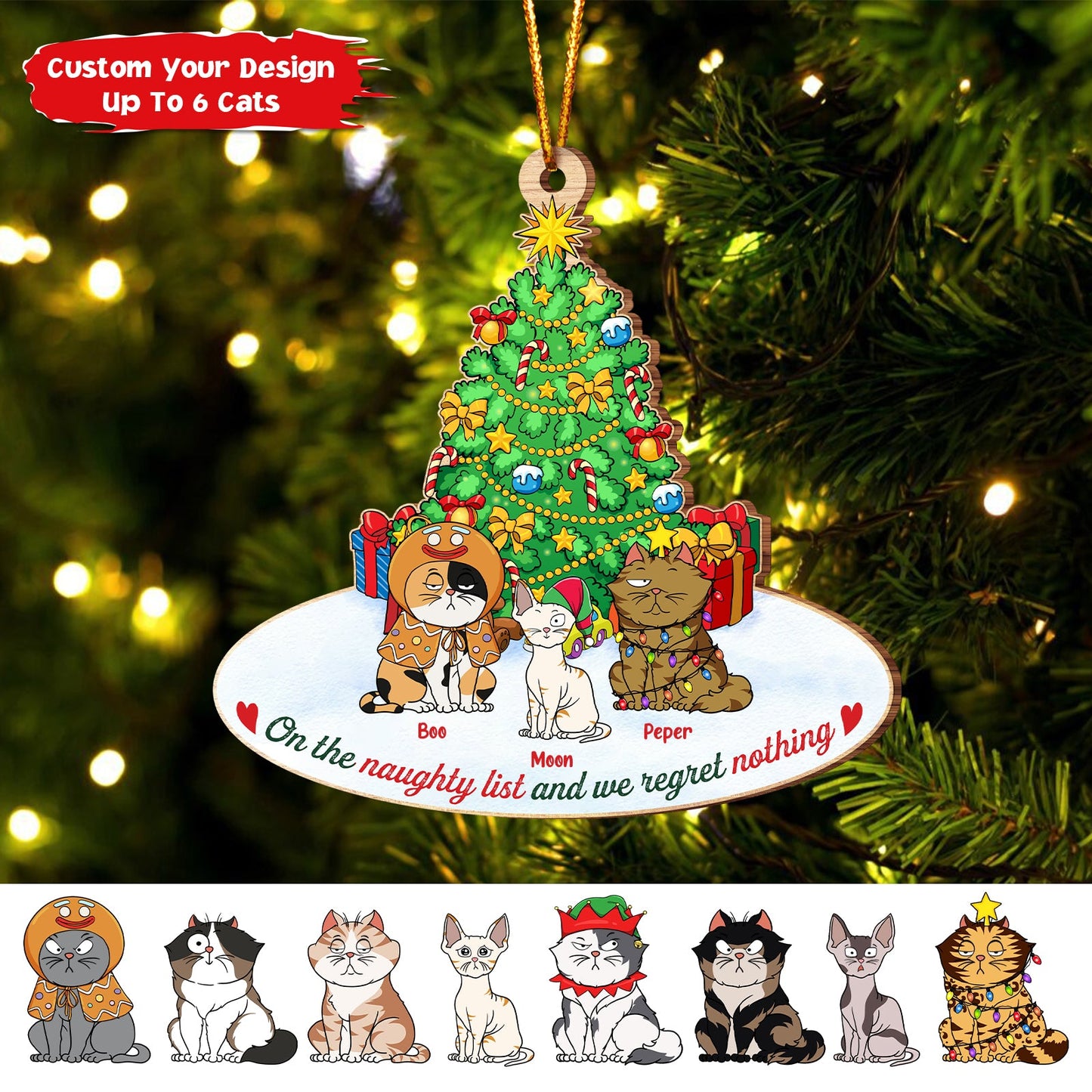 Pet Lovers - On The Naughty List & We Regret Nothing - Personalized Wooden Ornament