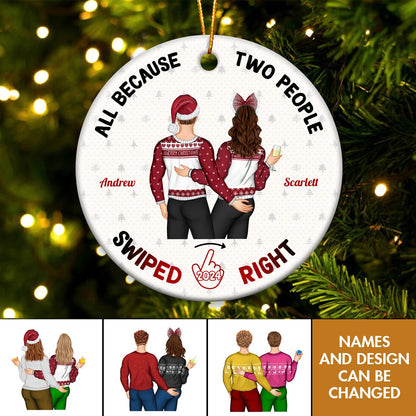 Couple - Swiped Right - Personalized Custom Circle Ceramic Ornament