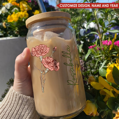 Birth Flower Birthday - Personalized Clear Glass Can