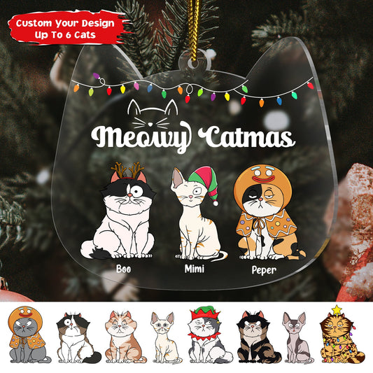 Pet Lovers - Meowy Catmas - Personalized Acrylic Ornament