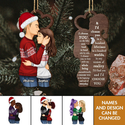 Christmas -  Couple Side View I Choose You - Personalized 2-Side Wooden Ornament