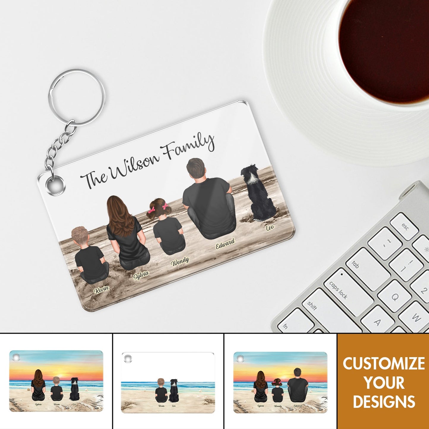 Family - Family Sitting Back View Retro Vintage Beach Landscape -Personalized  Acrylic Keychain