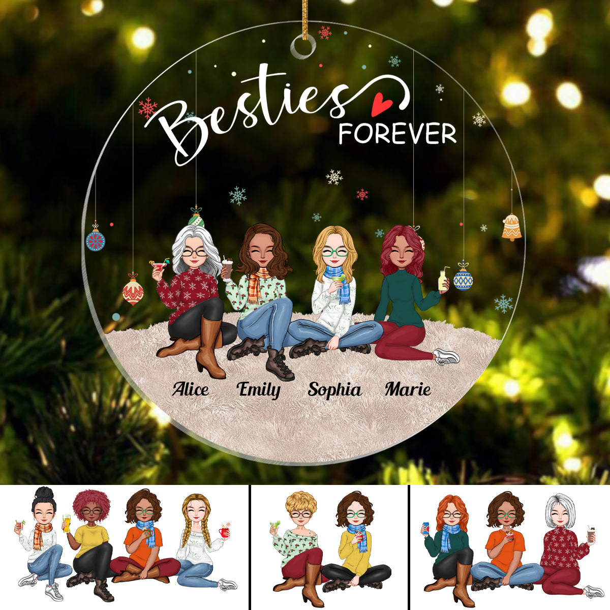 Besties - Besties Forever - Personalized Circle Ornament