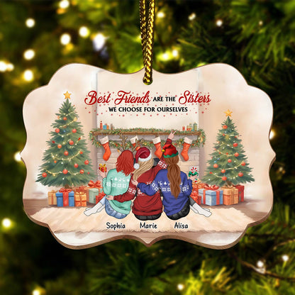 Besties -  Not Sisters By Blood But Sisters By Heart - Personalized Wooden Ornament