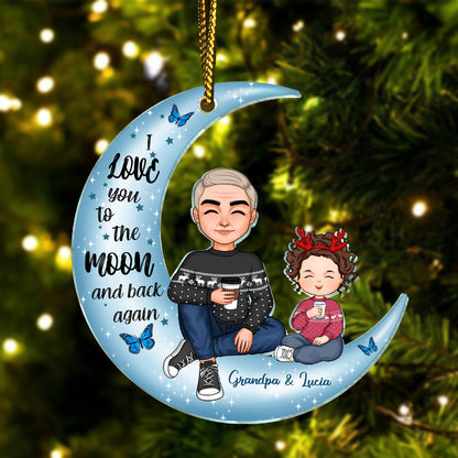 Family - Cute Grandma & Grandkid On Moon - Personalized Acrylic Ornament