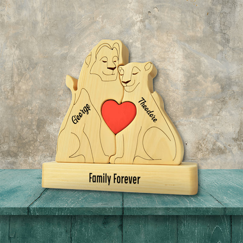 Family - Lion Family Cartoon - Personalized Wooden Puzzle