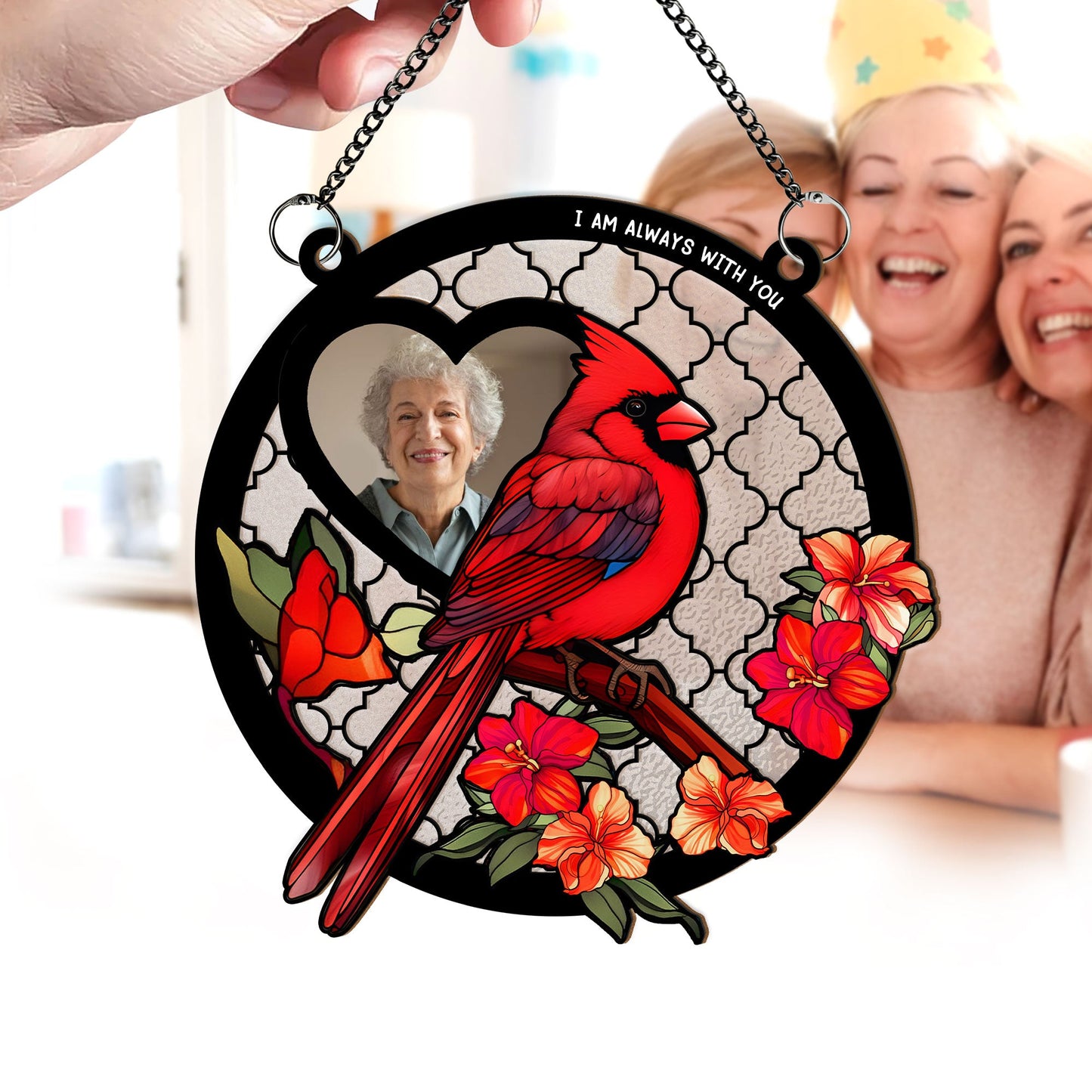 Family - Cardinal I'm By Your Side - Personalized Window Hanging Suncatcher Ornament