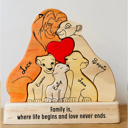 Family - The Lion Pet - Personalized Wooden Puzzle