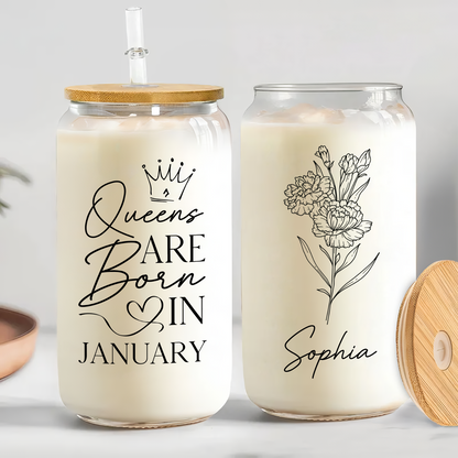 Queens Are Born In Month Birth - Personalized Clear Glass Can