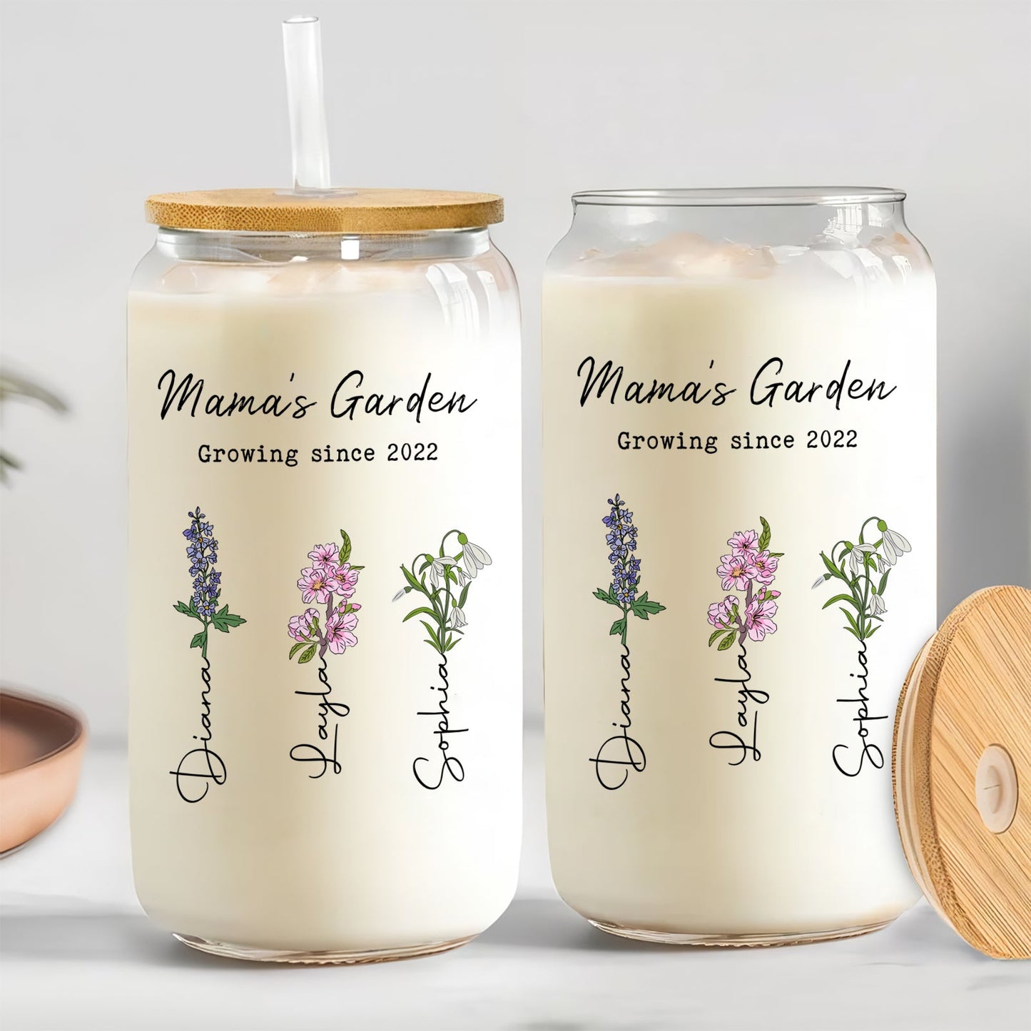 Family - Mama's Garden - Personalized Clear Glass Can