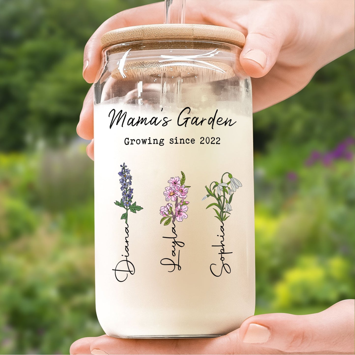 Family - Mama's Garden - Personalized Clear Glass Can