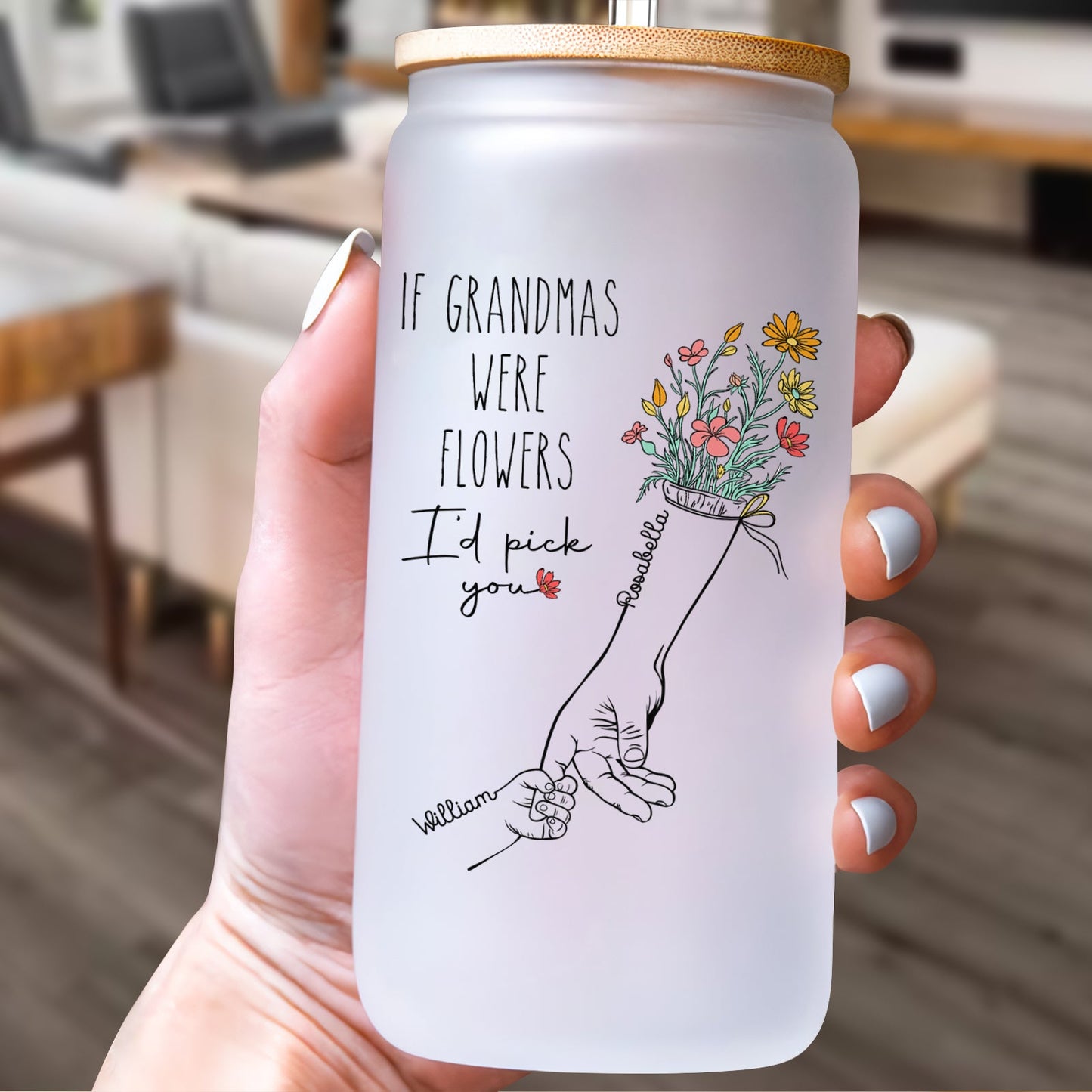 Family - If Grandmas Were Flowers - Personalized Clear Glass Can