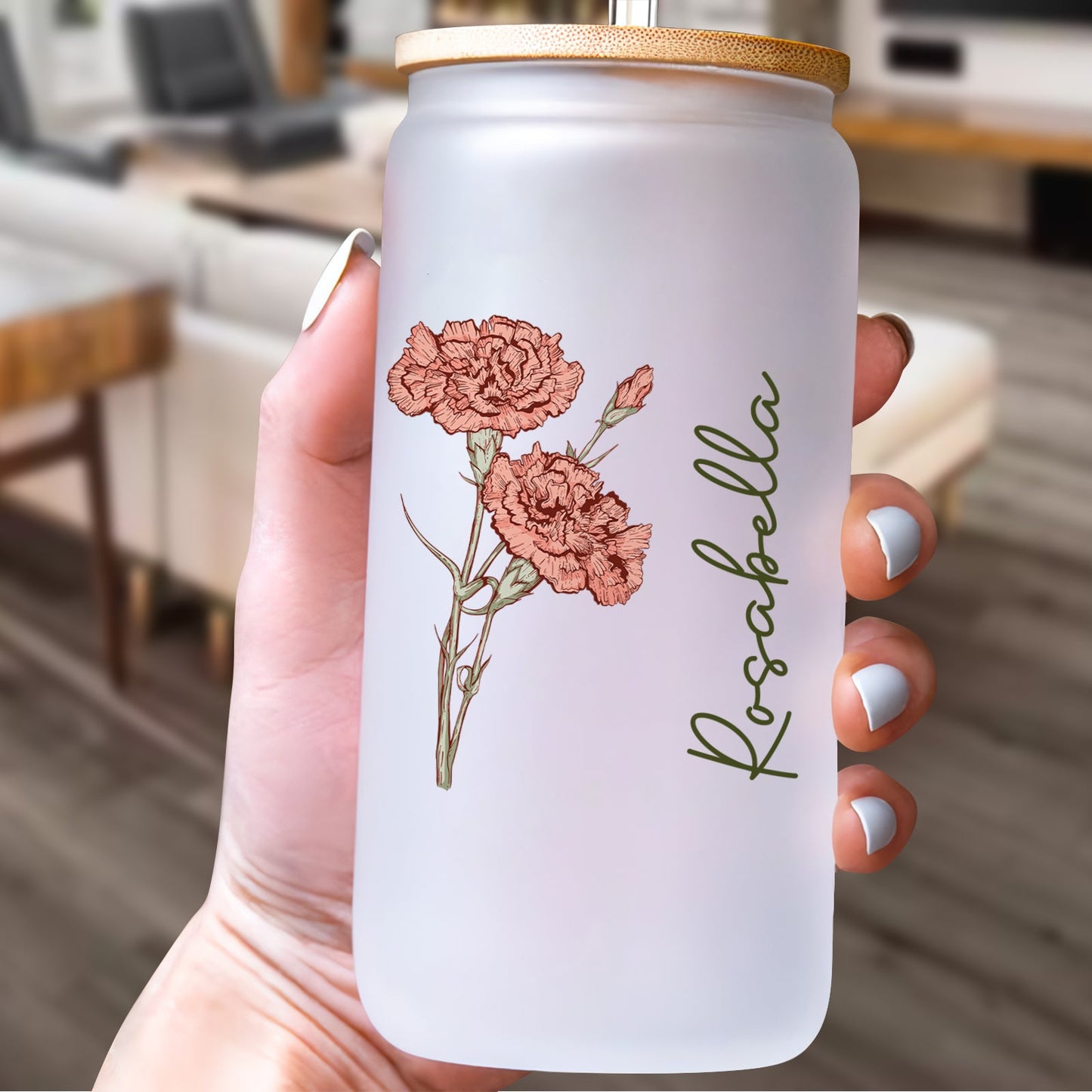 Birth Flower Birthday - Personalized Clear Glass Can