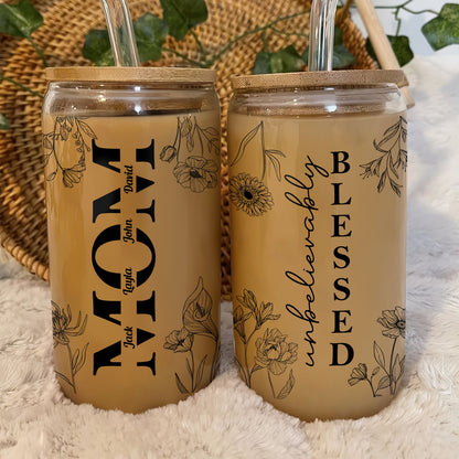 Mother's Day - Unbelievably Blessed - Personalized Clear Glass Can