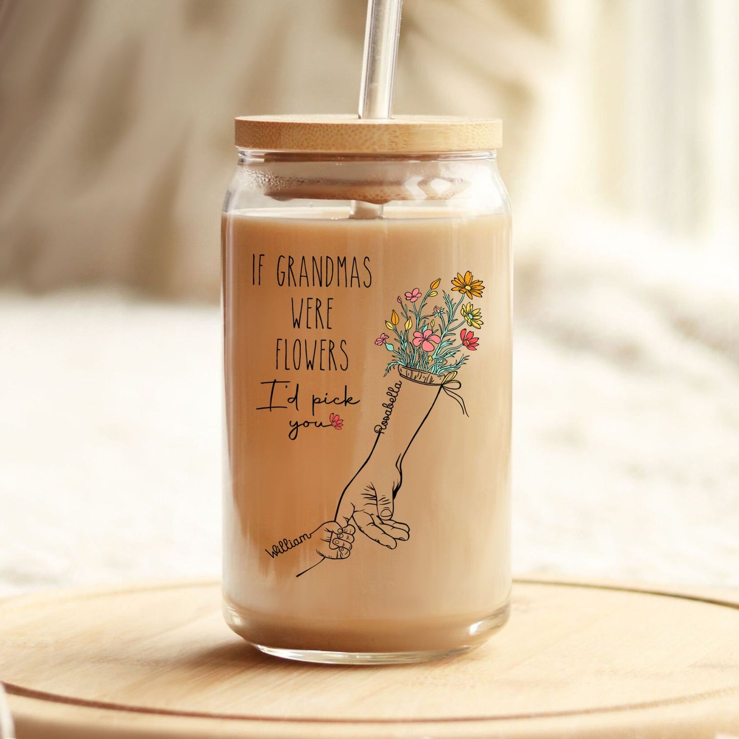 Family - If Grandmas Were Flowers - Personalized Clear Glass Can