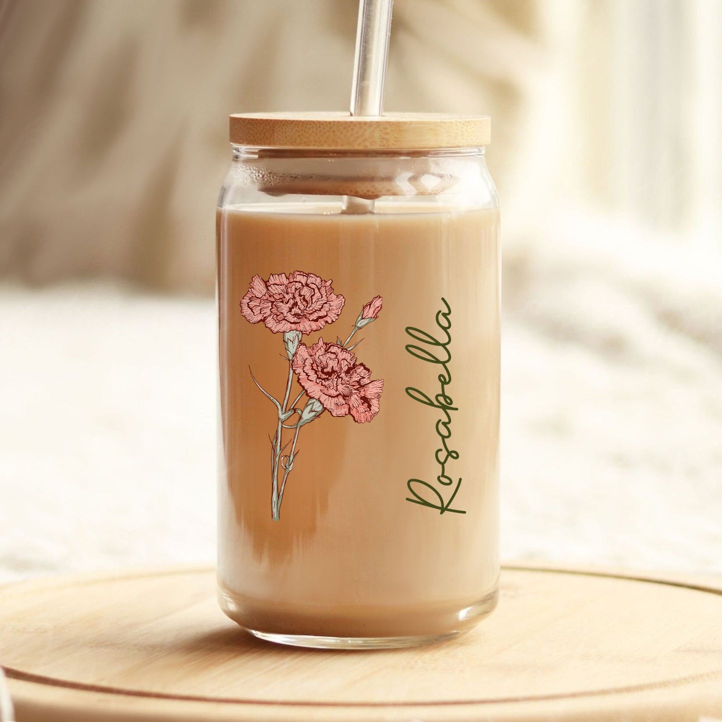 Birth Flower Birthday - Personalized Clear Glass Can