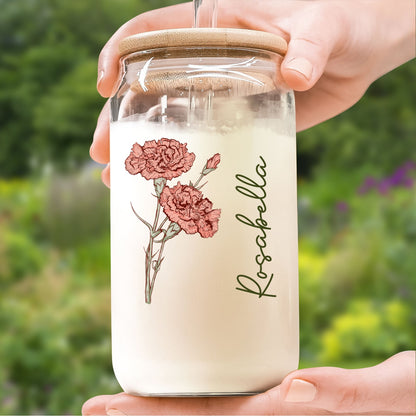 Birth Flower Birthday - Personalized Clear Glass Can