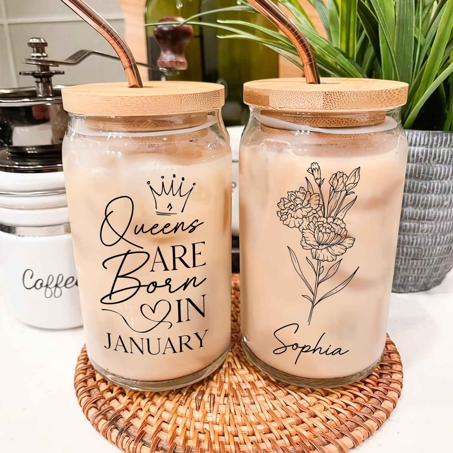 Queens Are Born In Month Birth - Personalized Clear Glass Can