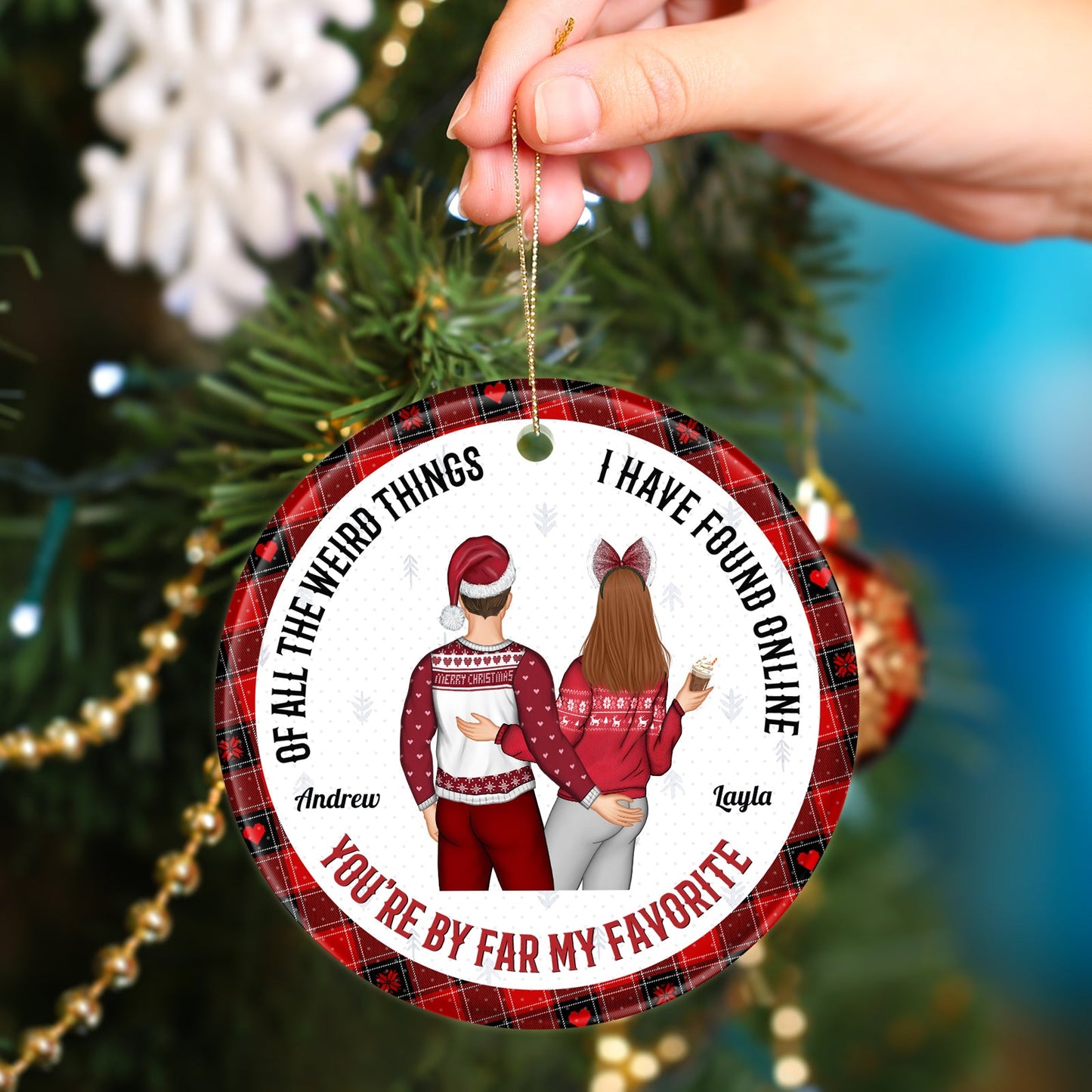 Couple - Couple Back Side You Are My Favorite By Far - Personalized Circle Ceramic Ornament