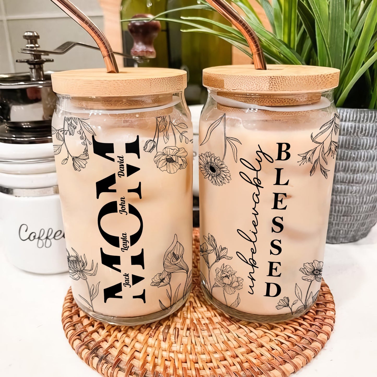 Mother's Day - Unbelievably Blessed - Personalized Clear Glass Can