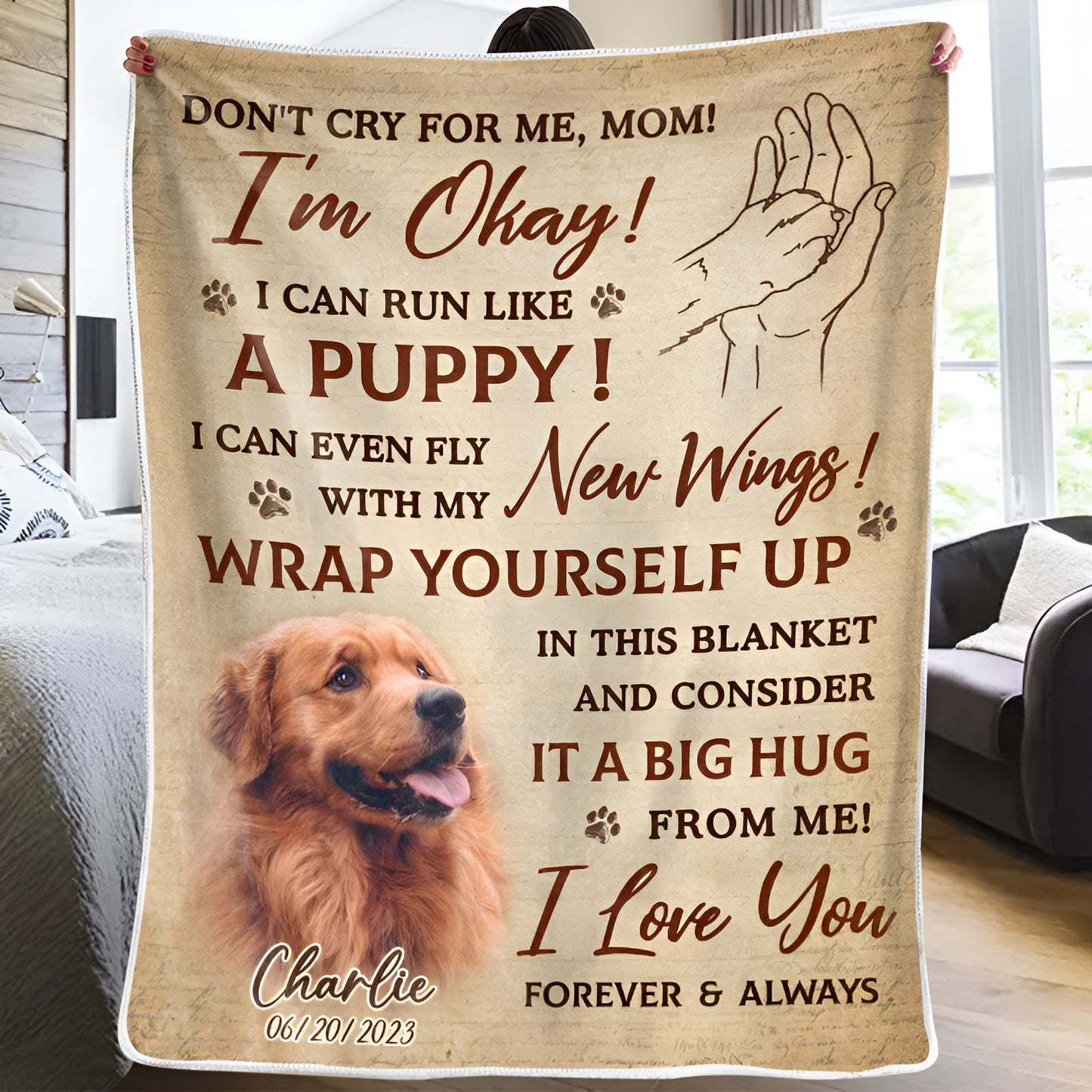 Pet Lovers - Don't Cry For Me I'm Okay - Photo Personalized Blankets