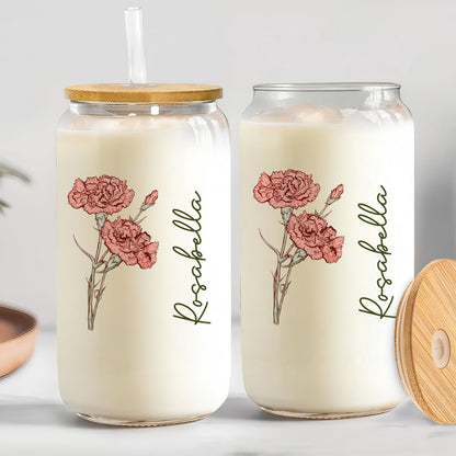 Birth Flower Birthday - Personalized Clear Glass Can