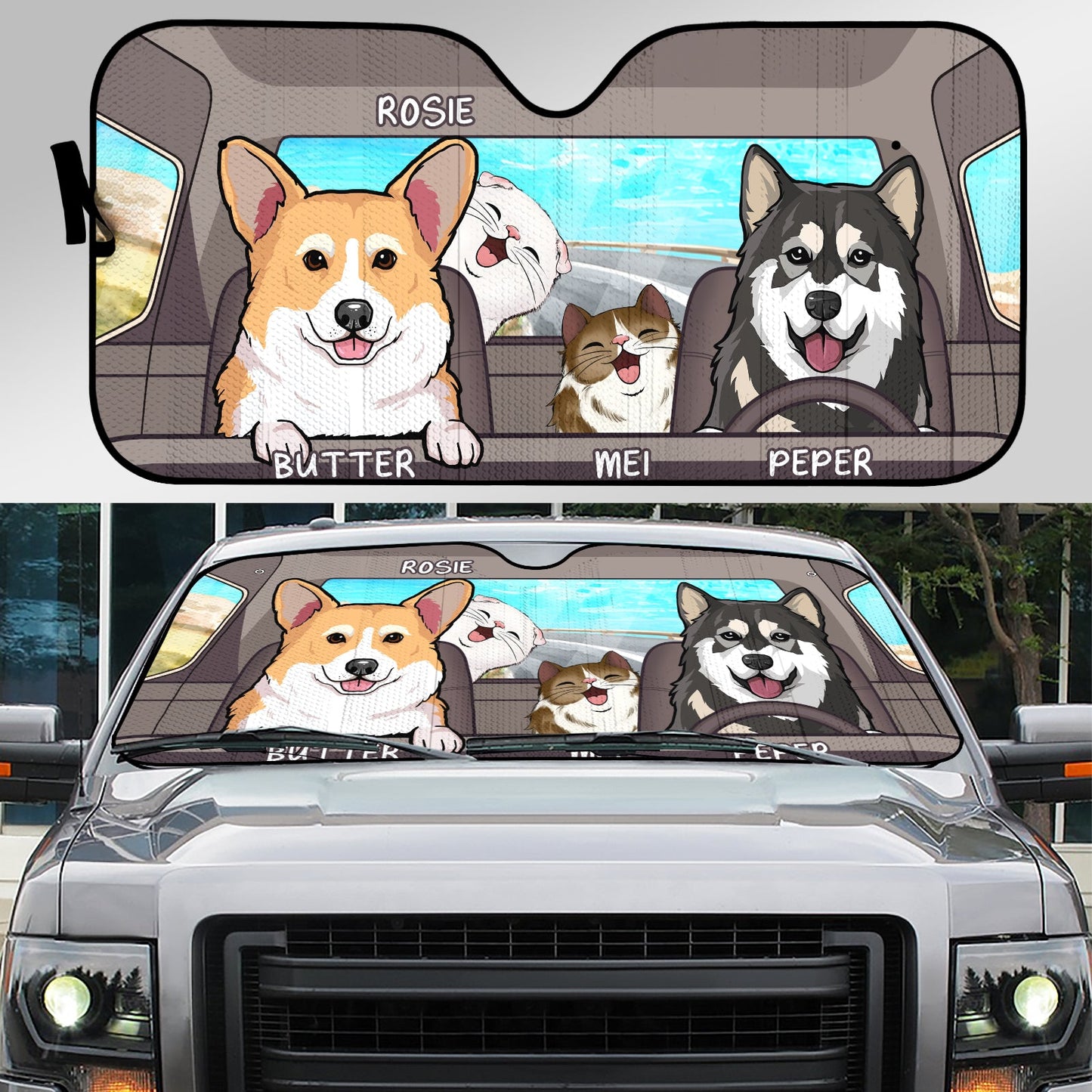 Pet Lovers - Dogs And Cats - Personalized Car Sunshade