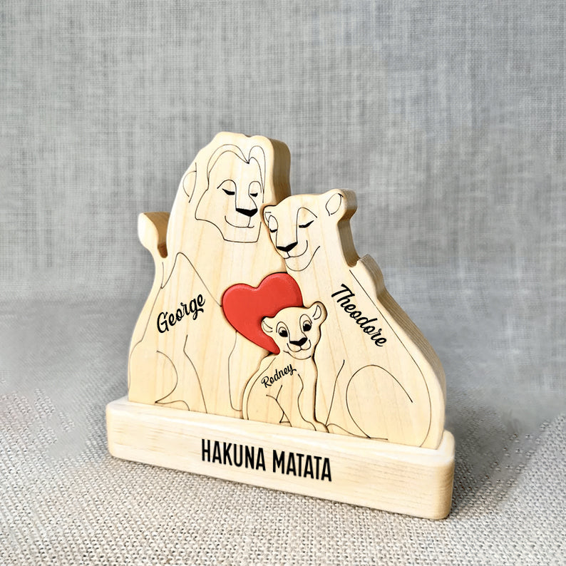 Family - Lion Family Cartoon - Personalized Wooden Puzzle