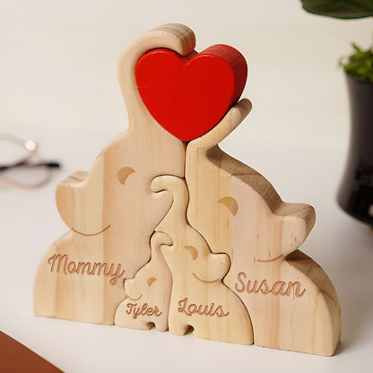 Family - Love Elephant Family - Personalized Wooden Puzzle