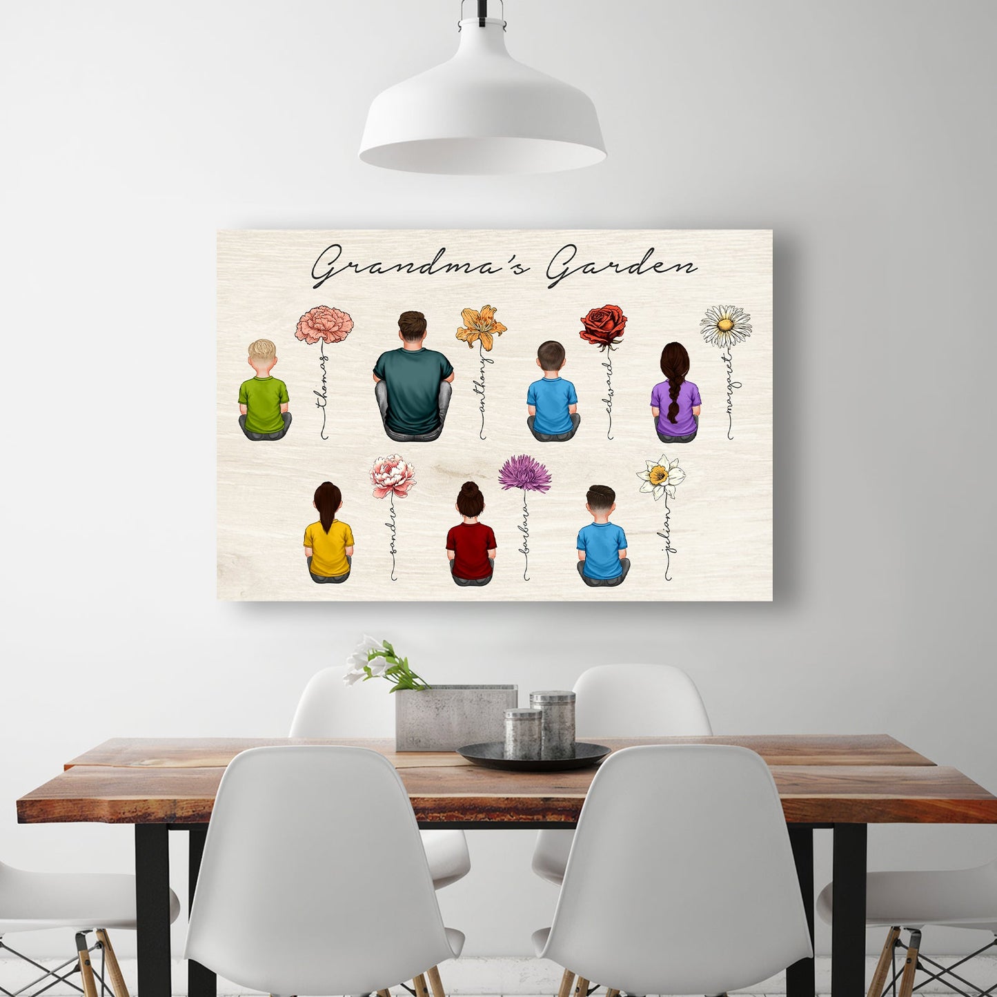 Mother - Vintage Birth Month Flowers Garden With Grandkids Names - Personalized Poster Mother‘s Day Gift For Grandma Mom Auntie