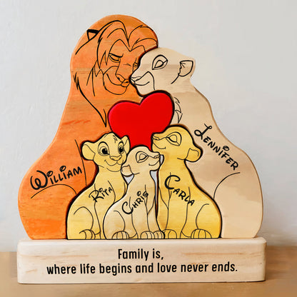 Family - The Lion Pet - Personalized Wooden Puzzle ( Ver 2)