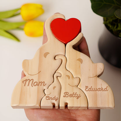 Family - Love Elephant Family - Personalized Wooden Puzzle