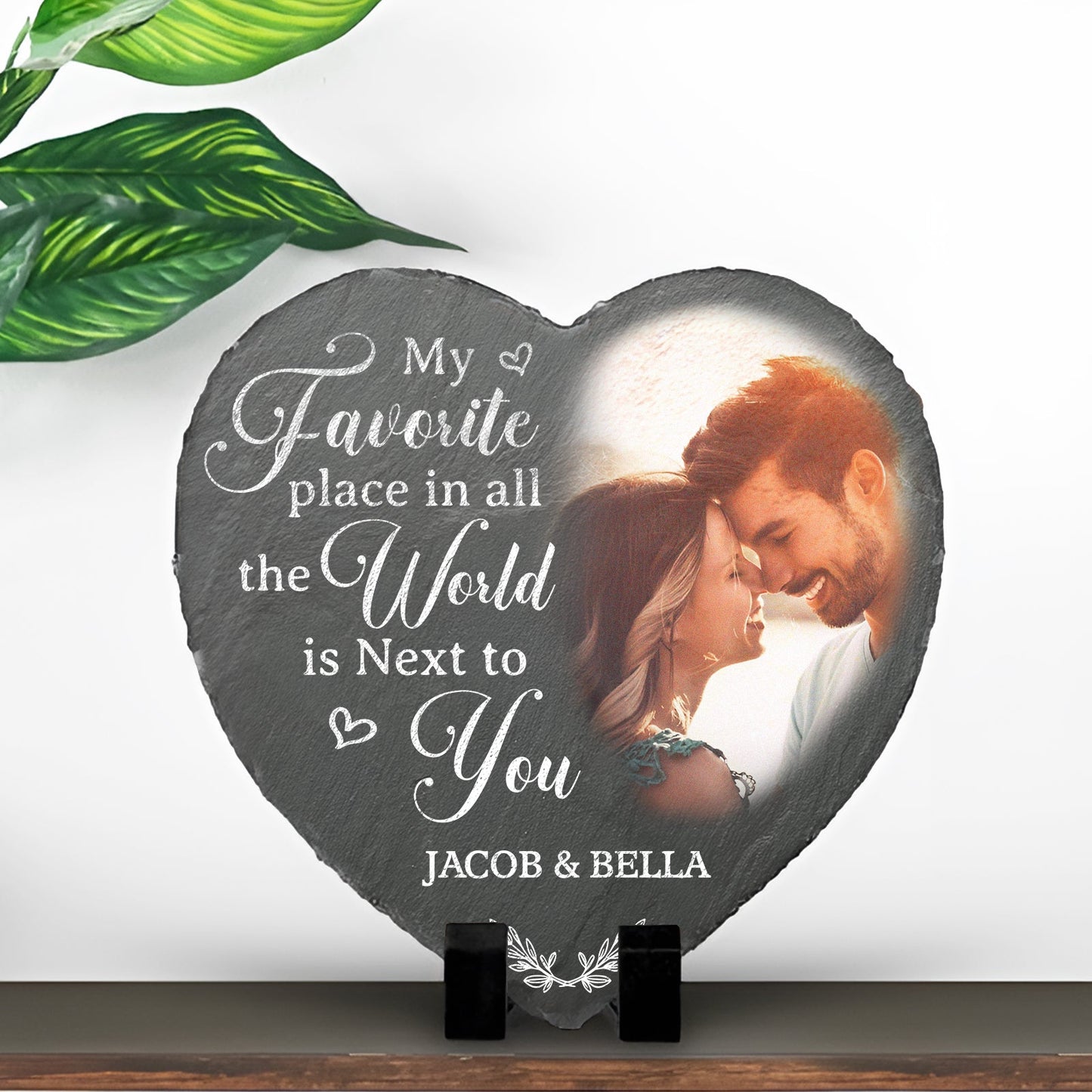 Couple - My Favorite Place In All The World Is Next To You - Personalized Heart Shaped Stone