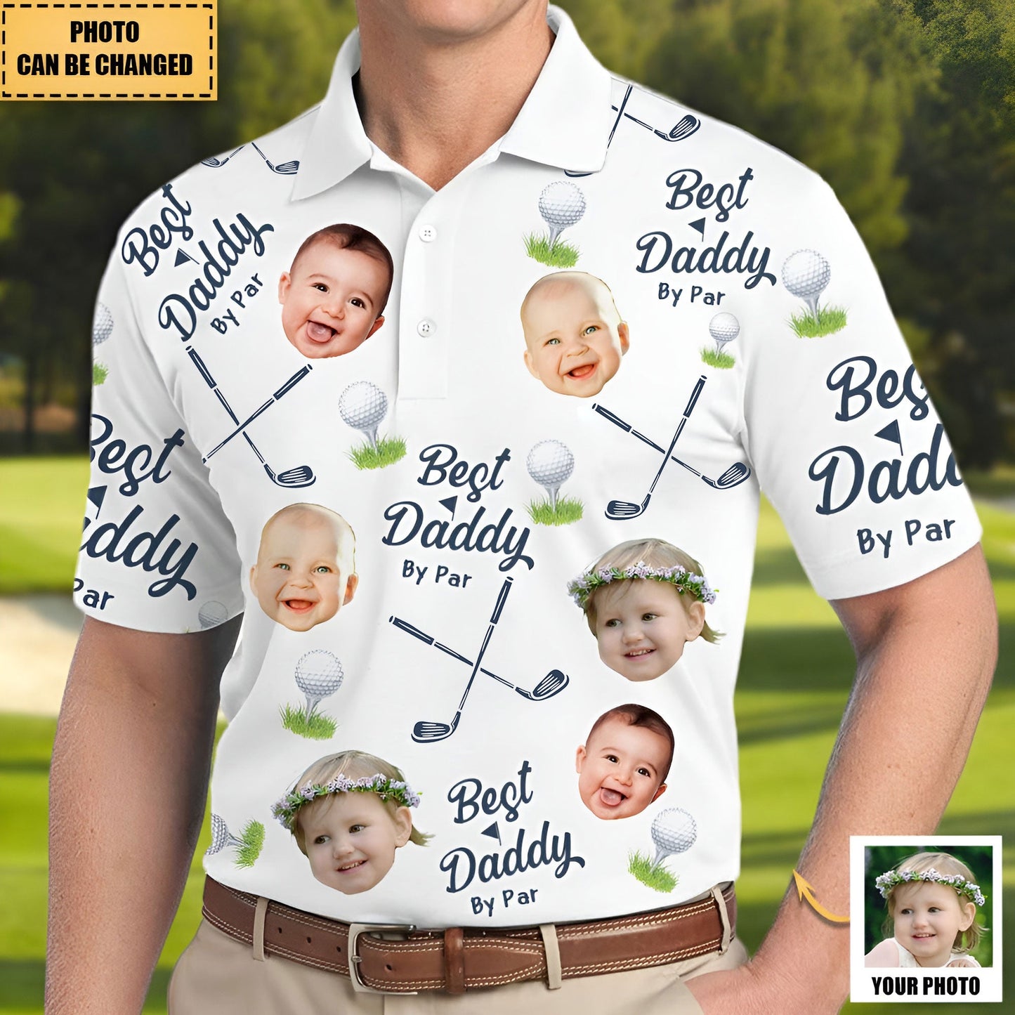 Father - Best Dad By Par - Personalized Photo Polo Shirt