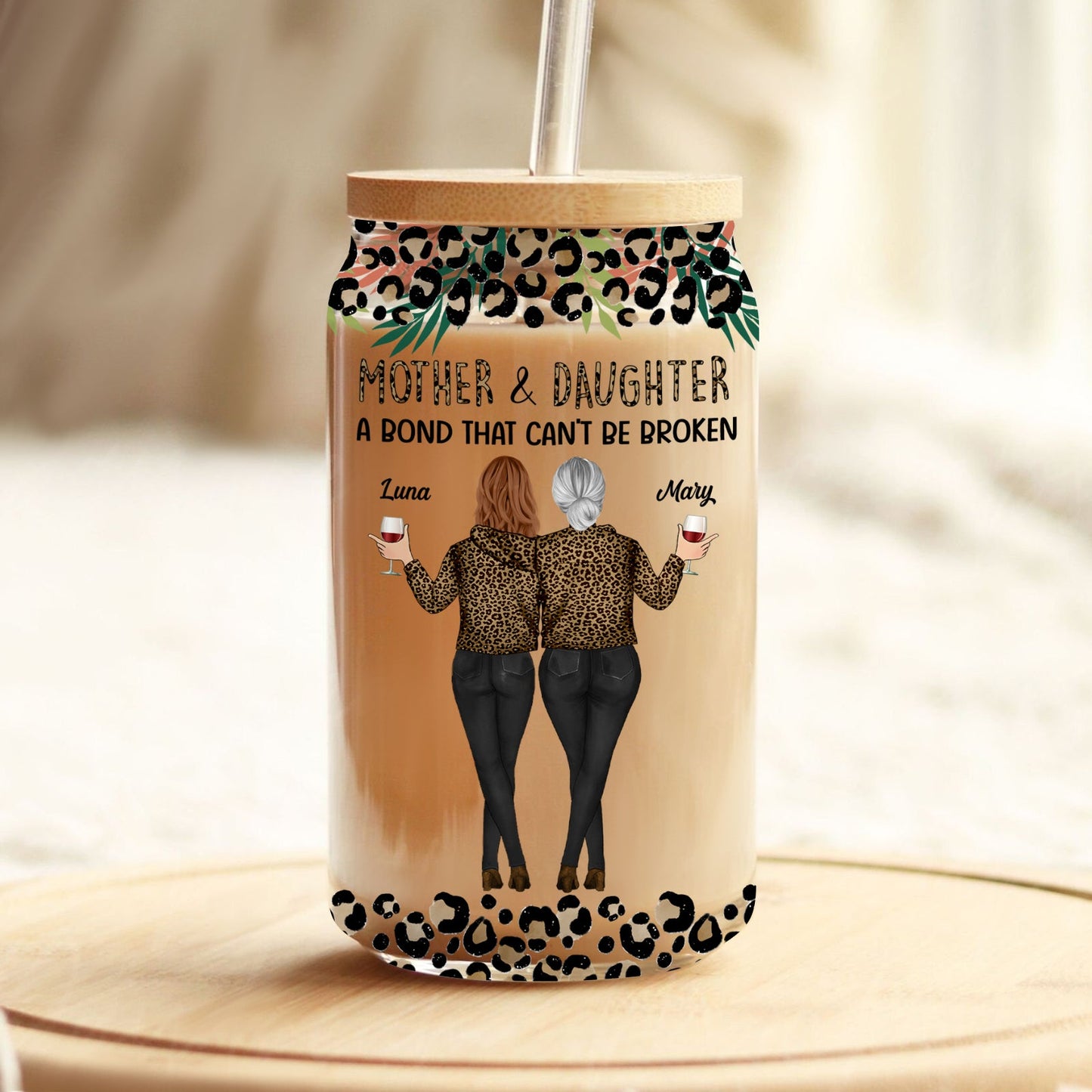 Mother - Mother & Daughters A Bond That Can't Be Broken - Personalized Clear Glass Can (Version 2)