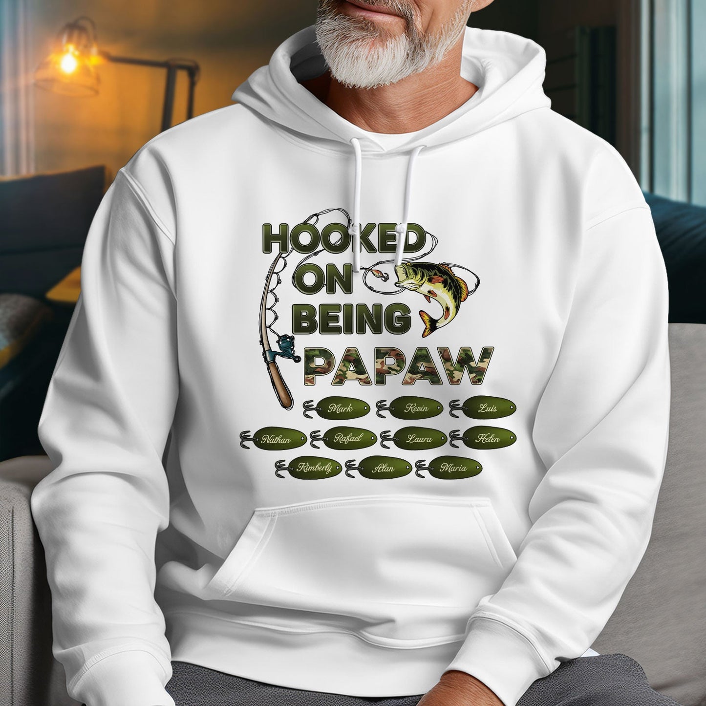 Father - Hooked On Being Grandpa Papa Fishing Camouflage - Personalized Shirt