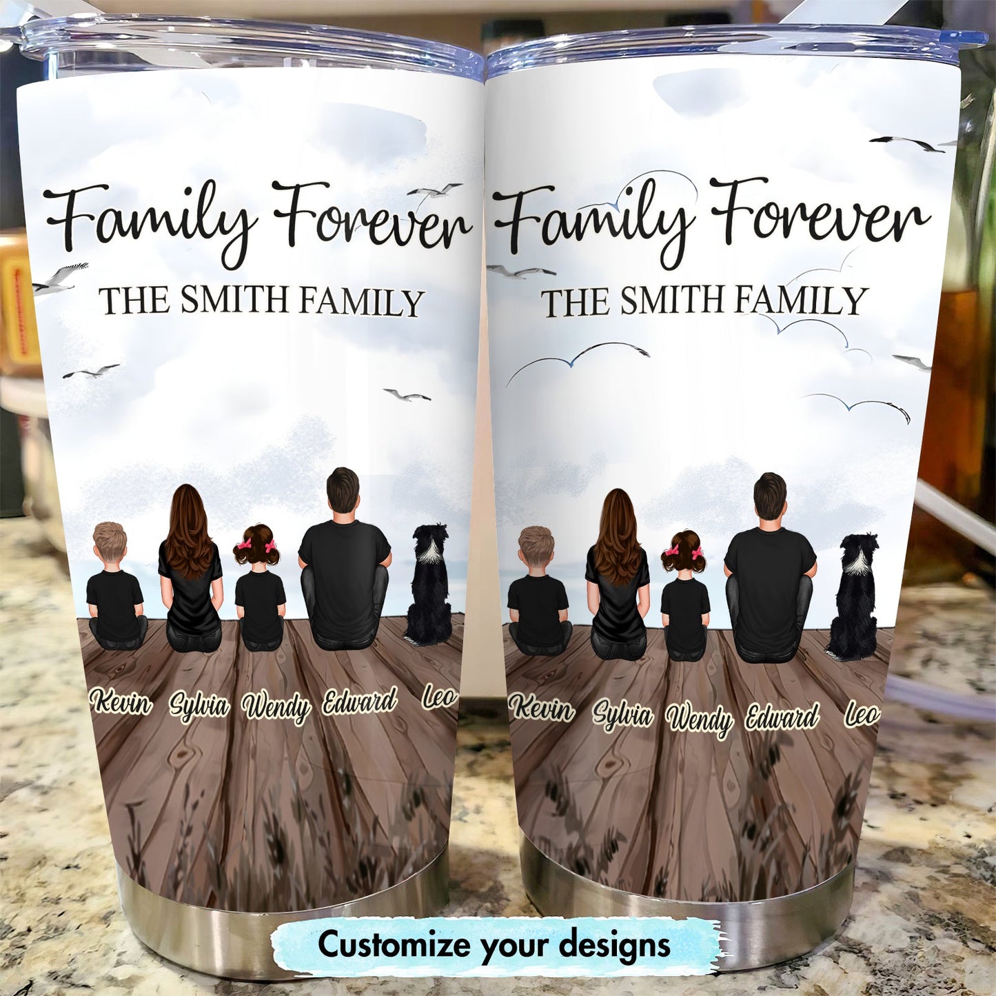 Family - Family Sitting Back View Vintage Background - Personalized Tumbler