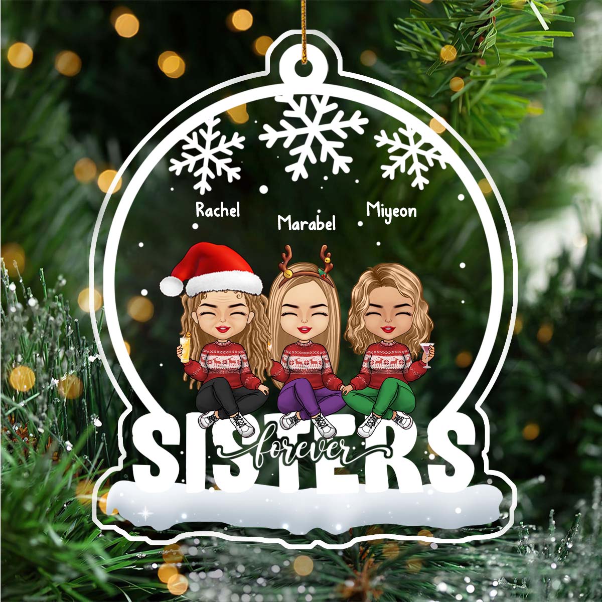 Besties Forever - Bestie Personalized Custom Ornament - Acrylic Snow Globe Shaped - Christmas Gift For Best Friends, BFF, Sisters