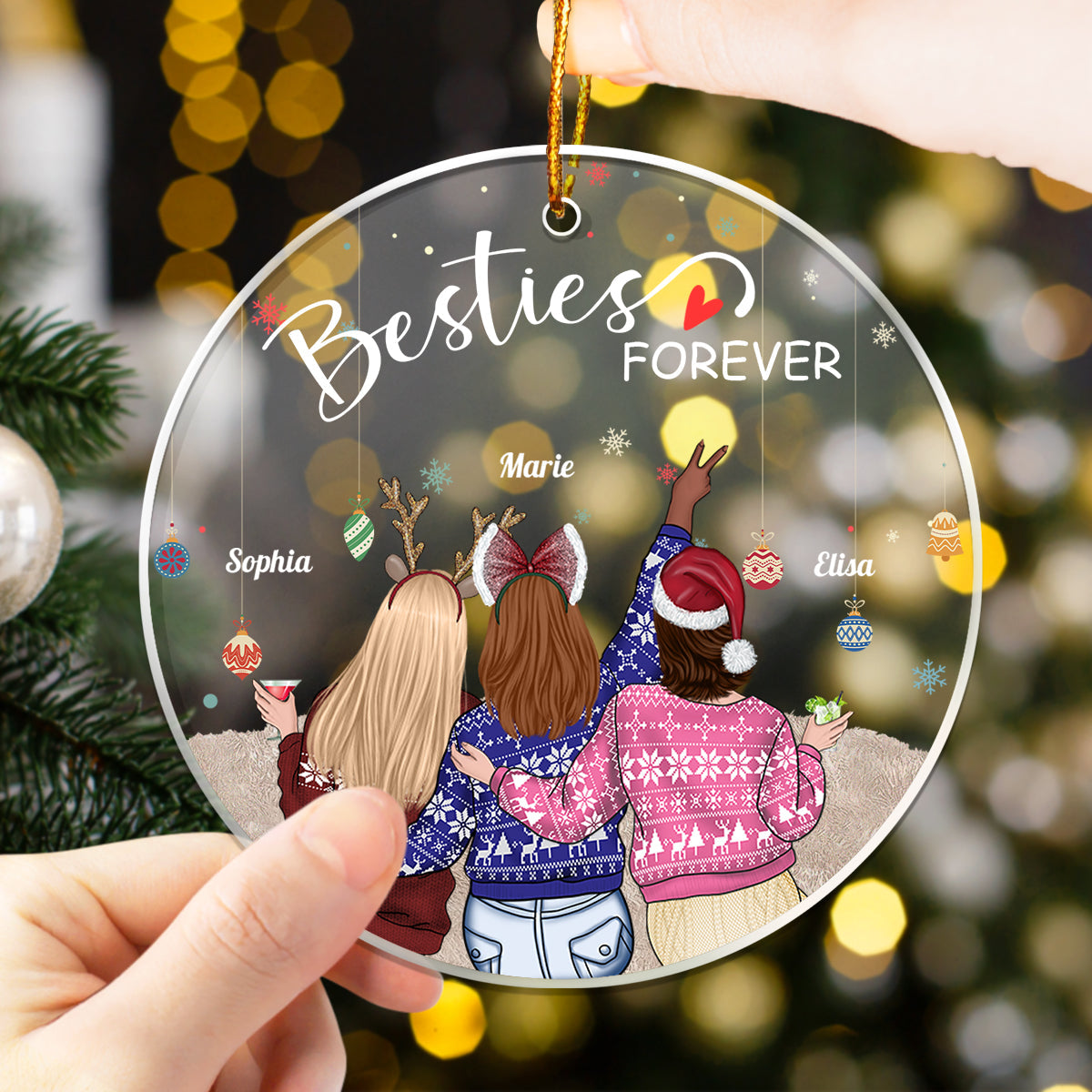 Besties - Besties Forever - Personalized Circle Ornament (Ver 2)