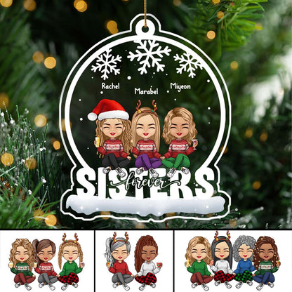 Besties Forever - Bestie Personalized Custom Ornament - Acrylic Snow Globe Shaped - Christmas Gift For Best Friends, BFF, Sisters