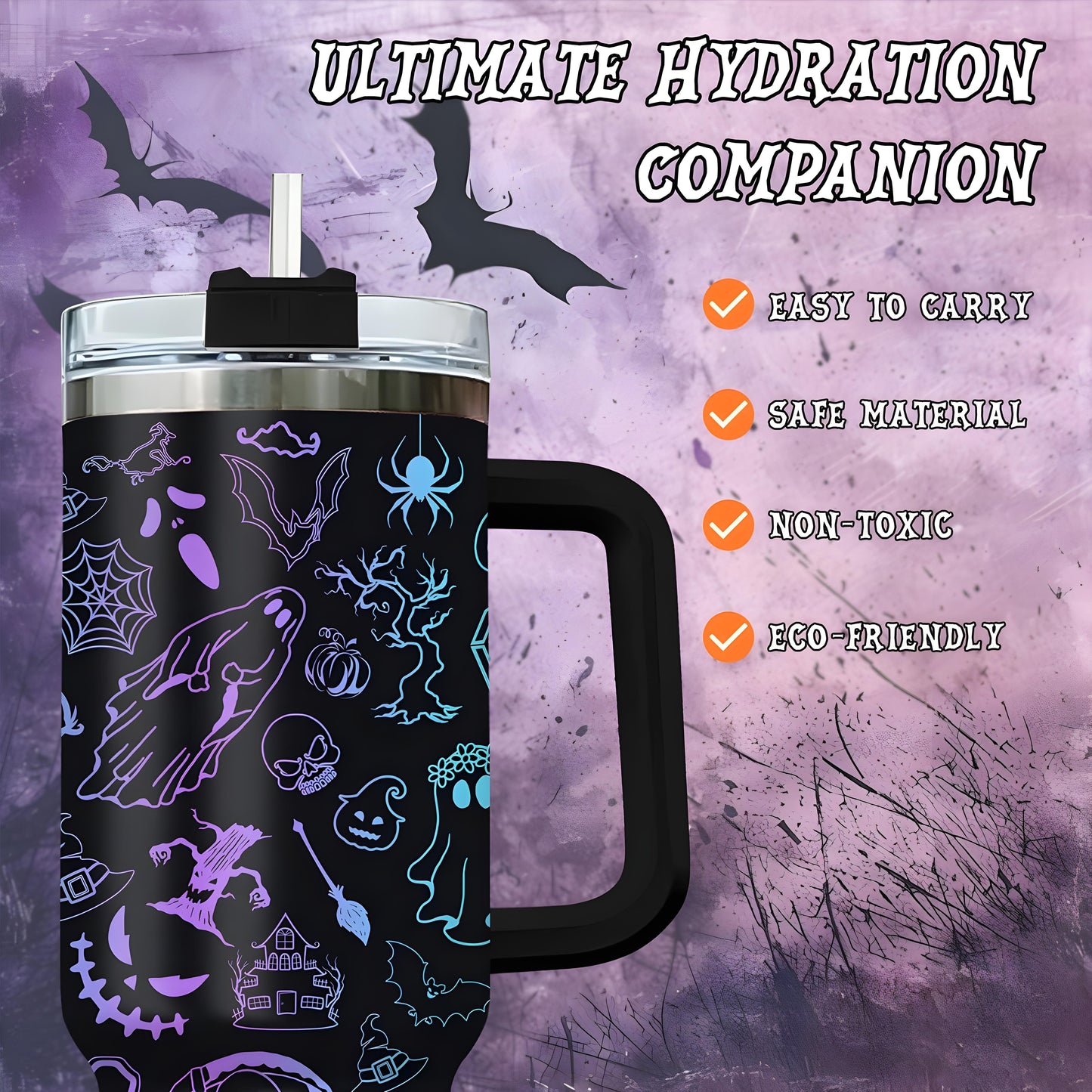 Halloween - Black Spooky - Tumbler With Handle